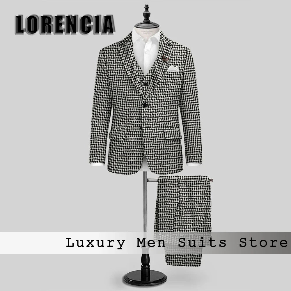 Unique Houndstooth Suits for Men 3 Pieces Single Breasted Evening Party Tuxedos Set Customized Blazer Pants Vest disfraz hombre