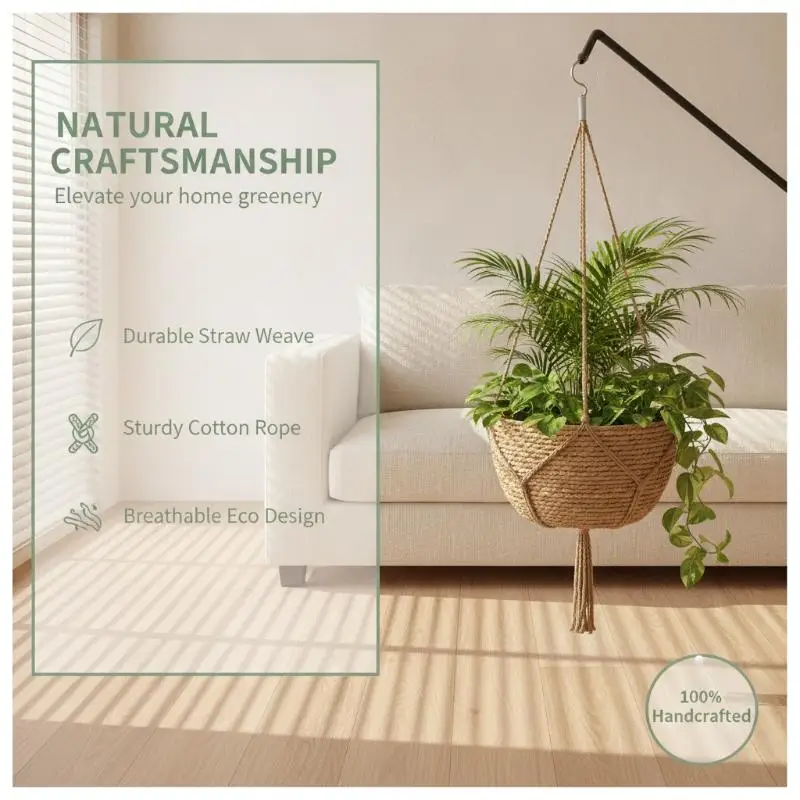 Jute Rope Woven Hanging Planters Garden Plant Storage Baskets Indoor Outdoor Plant Hangers Creative Home Decor Accents