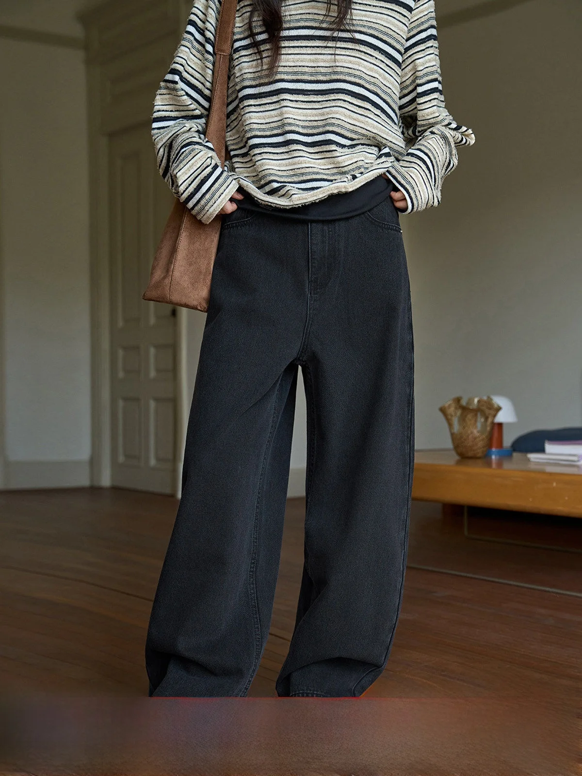 

Джинсы MoZa с высокой талией и широкими штанинами, женские, свободного кроя, прямого силуэта, стройнящие, осенне-зимние, новые, для повседневной носки, ветрозащитные