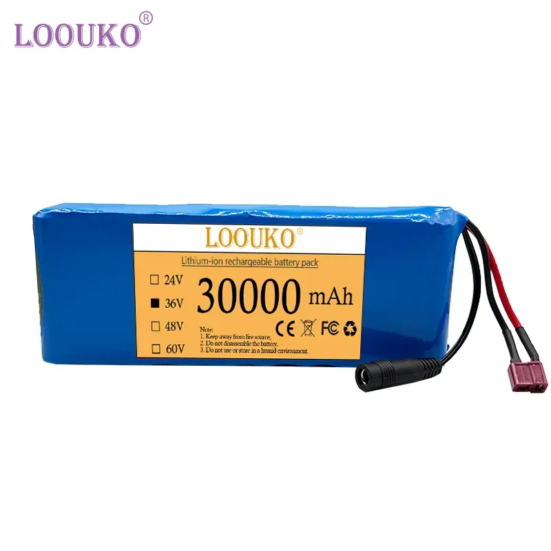 LOvised KO Rechargeable Lithium-Ion Battery for Bike and Electric Trotinette, BMS Protection Plate, 30Ah, 18650, 36V, 30000mAh,