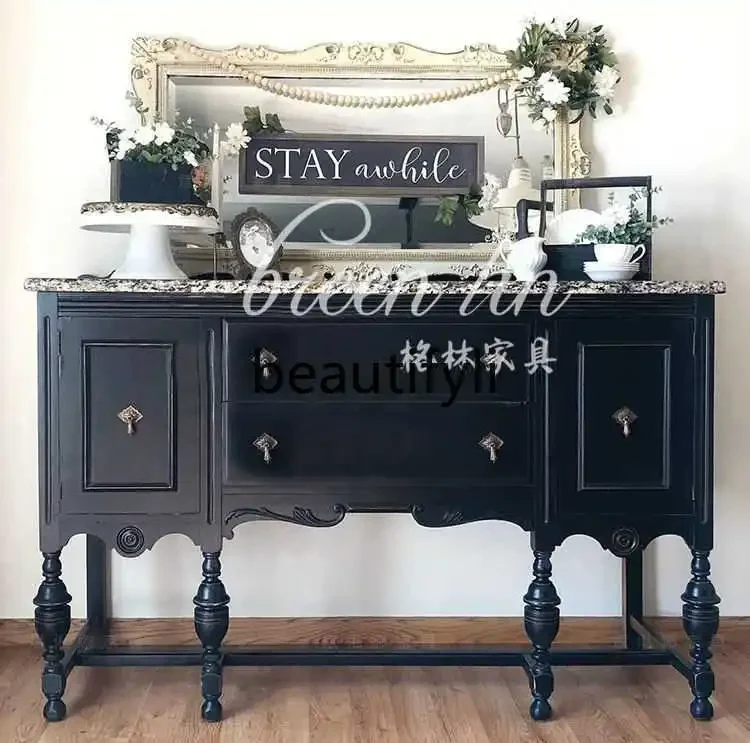 

A16 French solid wood entrance dining side cabinet retro bucket cabinet living room decorative storage wine cabinet