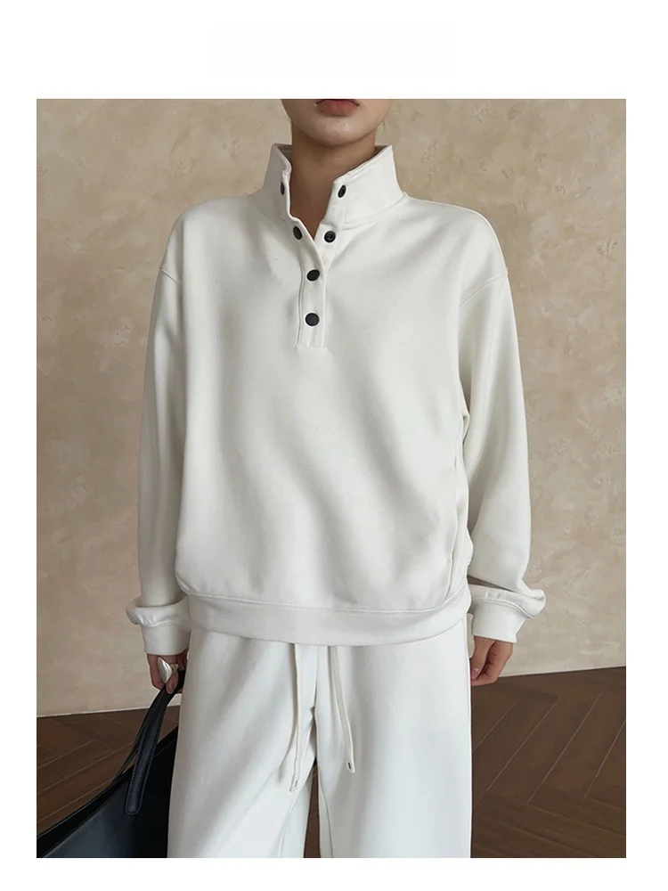 

Повседневная свободная толстовка с капюшоном, однотонная, с воротником-стойкой, на четырех пуговицах, женская, удобная, дышащая, в уличном стиле, зимняя куртка