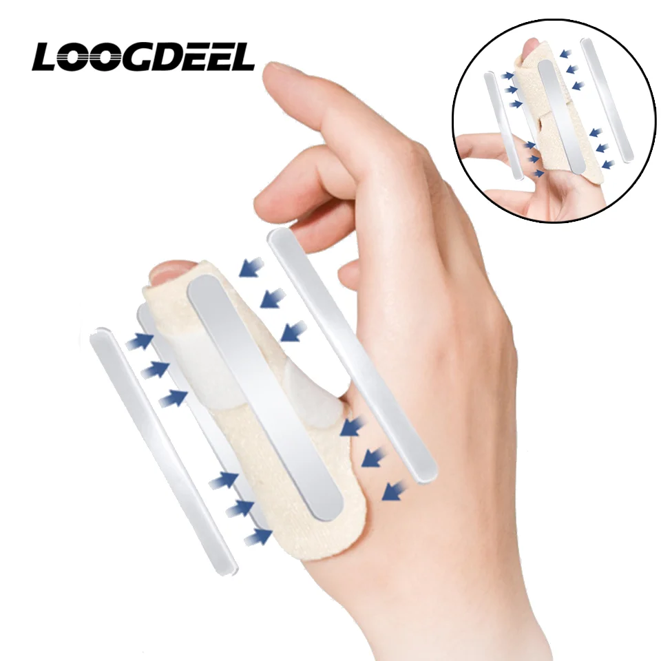 LOOGDEEL 1Pcs Finger Fixation Splint Knuckle Pads 4 Aluminum Bars Reinforcement Fixation Thumb Retainer Bending Straightening