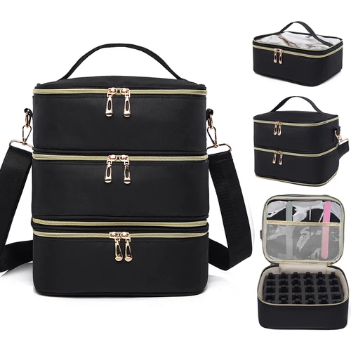 Bolsa de almacenamiento de esmalte de uñas de 3 capas, bolsa de cosméticos, bolso portátil para mujer, bolsa de aceite esencial de viaje, caja de almacenamiento de herramientas para el cuidado de uñas