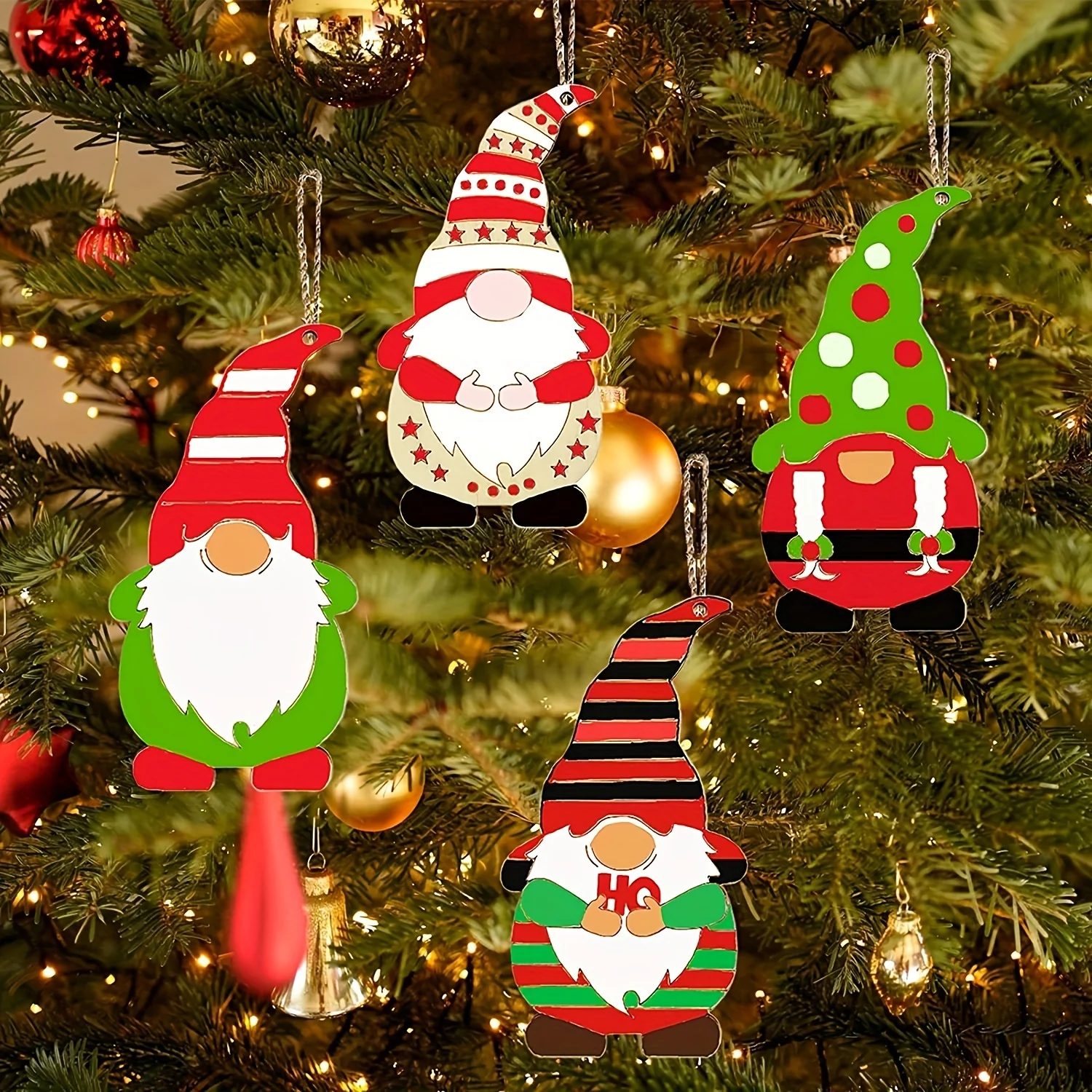 12Pcs Christmas Wooden Gnome Hanging Ornaments Unfinished Wood Cutouts Slices Elf Wooden Decoration DIY Craft Making Painting