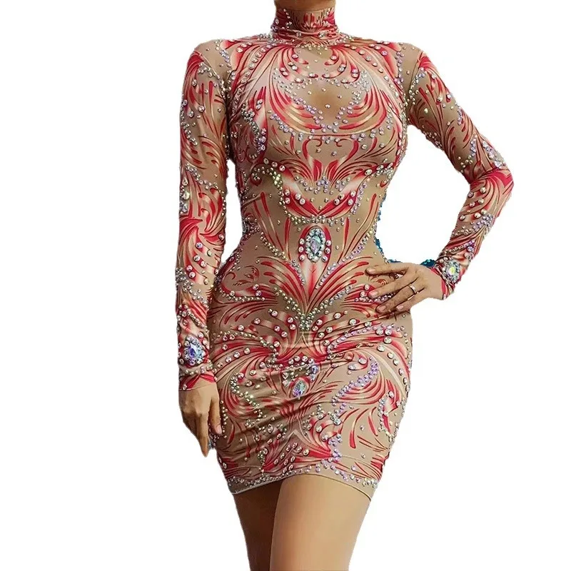 Abito casual con strass luminosi con diamanti di compleanno più abito per la madre della sposa festa di nozze maniche lunghe abiti da gala Mujer