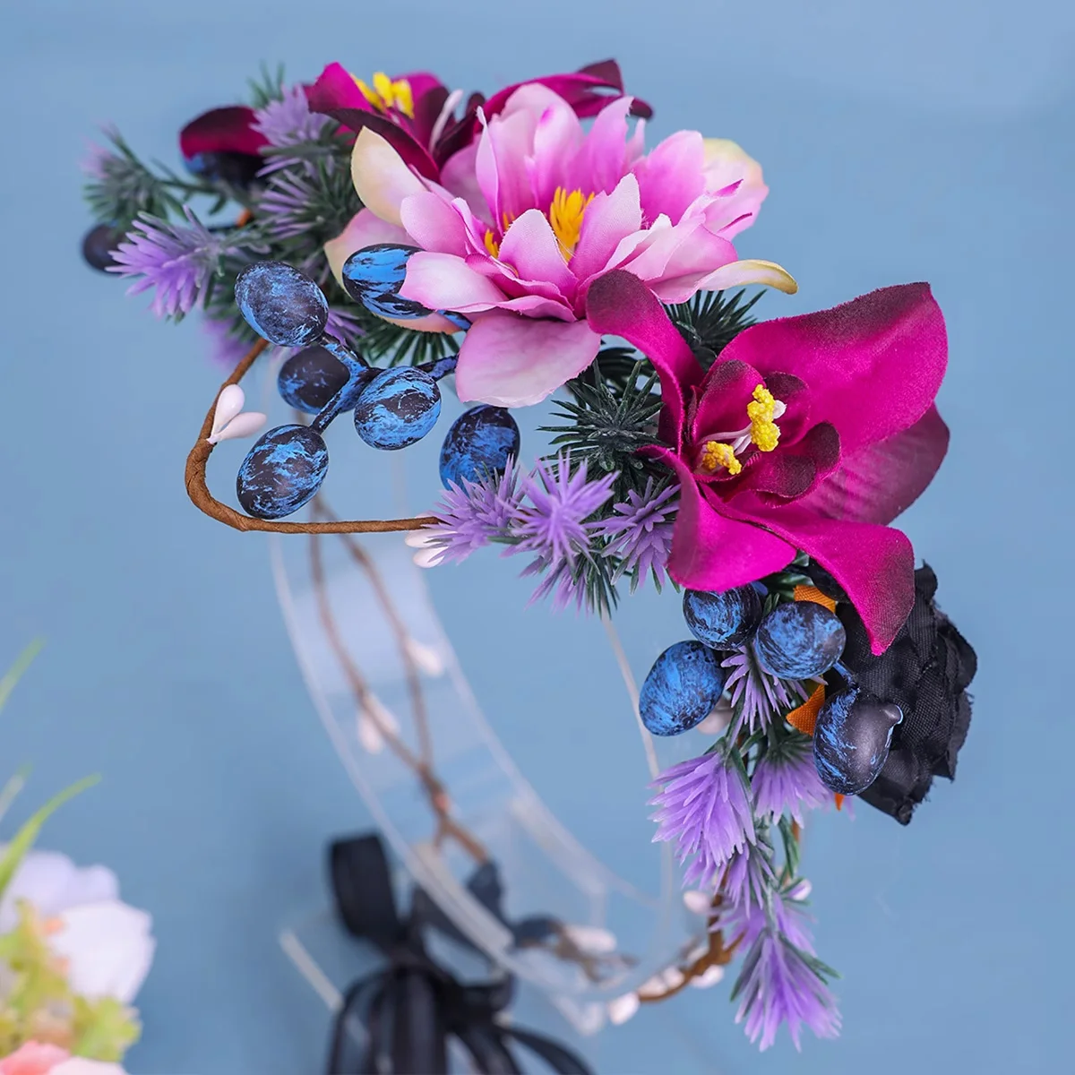 Purple flower wreath hair hoop fairy aura headwear retro forest style flower wreath headwear accessories