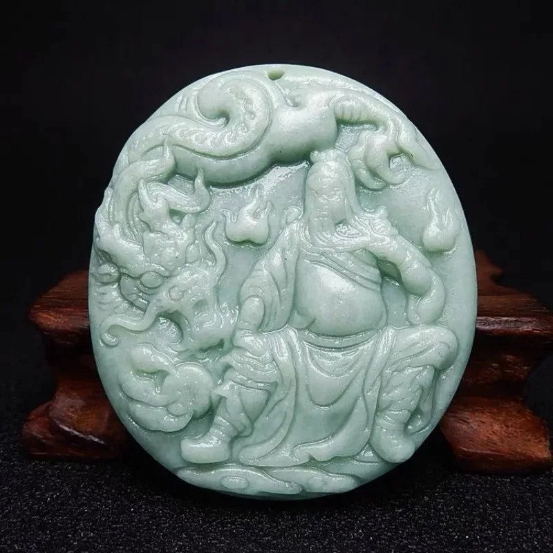 

Natural Bean Green Handicraft Carving Guan Gongyu Pendant Fashion Boutique Jewelry Men's and Female Dragon Necklace Gifts