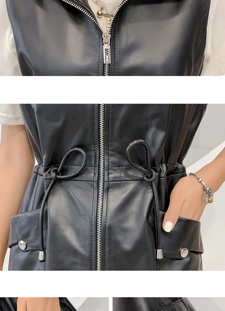 100% couche supérieure en peau de mouton gilet femme noir en cuir véritable veste sans manches nouveau dans gilet automne vêtements 2025 femmes veste femme