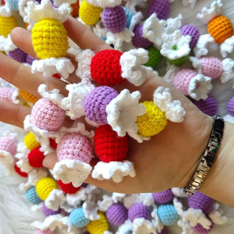 10PCS Handmade Crochet Wool Colorful Candy Hairpin Ornament Accessories Cute Candy Decorations Knitting Supplies 4.5CM