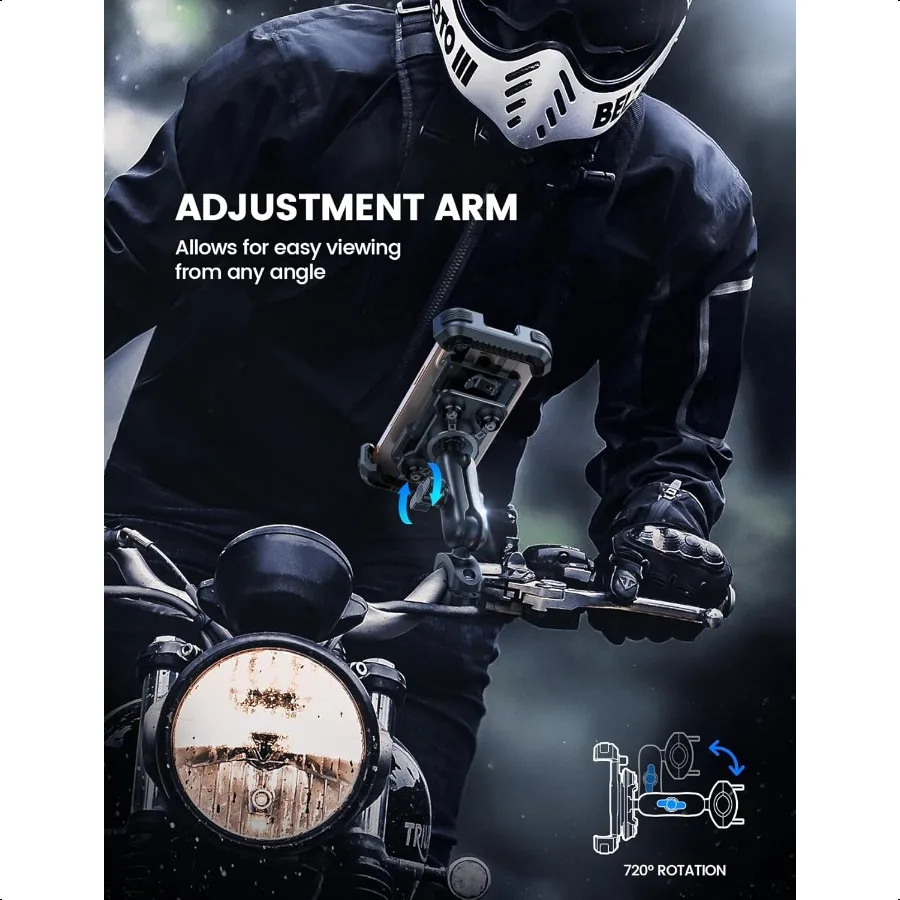 Motorcycle Phone Mount Holder [Dual Vibration Dampener] [Metal Adjustment Arm] Motorcycle Cell Phone Holder Bike Handlebar Phon