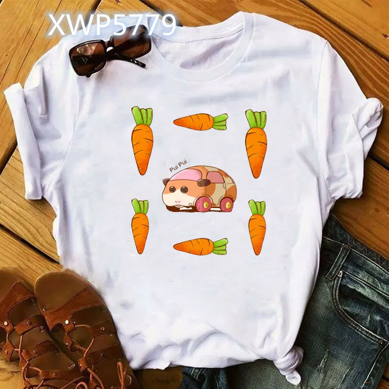 Cute Pui Pui Molcar T Shirt Women Printed Kawaii Cartoon Graphic Summer Hamster T-shirt Casual Female Tshirt Streetwear Tops Tee