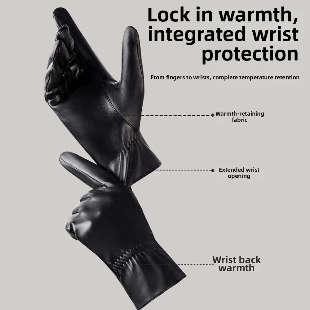 1 زوج هدية لينة بولي PU قفازات مكافحة البرد مقاوم للماء بلون الرجال فنجر القفازات دفئا قابل للتعديل قفازات سوداء سميكة الخريف