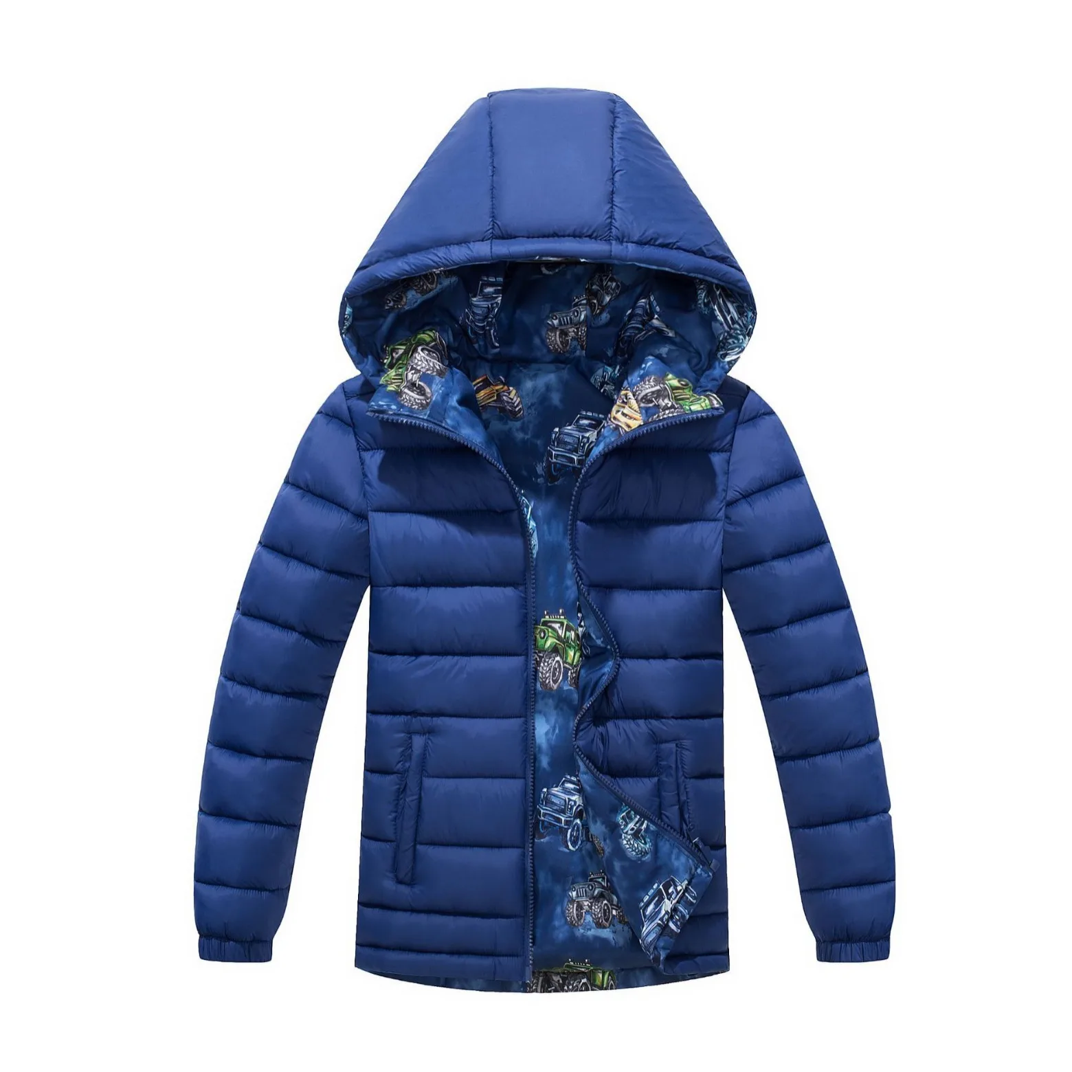 Men's and children's outdoor 3D printed thick children's cotton jacket with zipper, open chest, double-sided wearing cotton jack