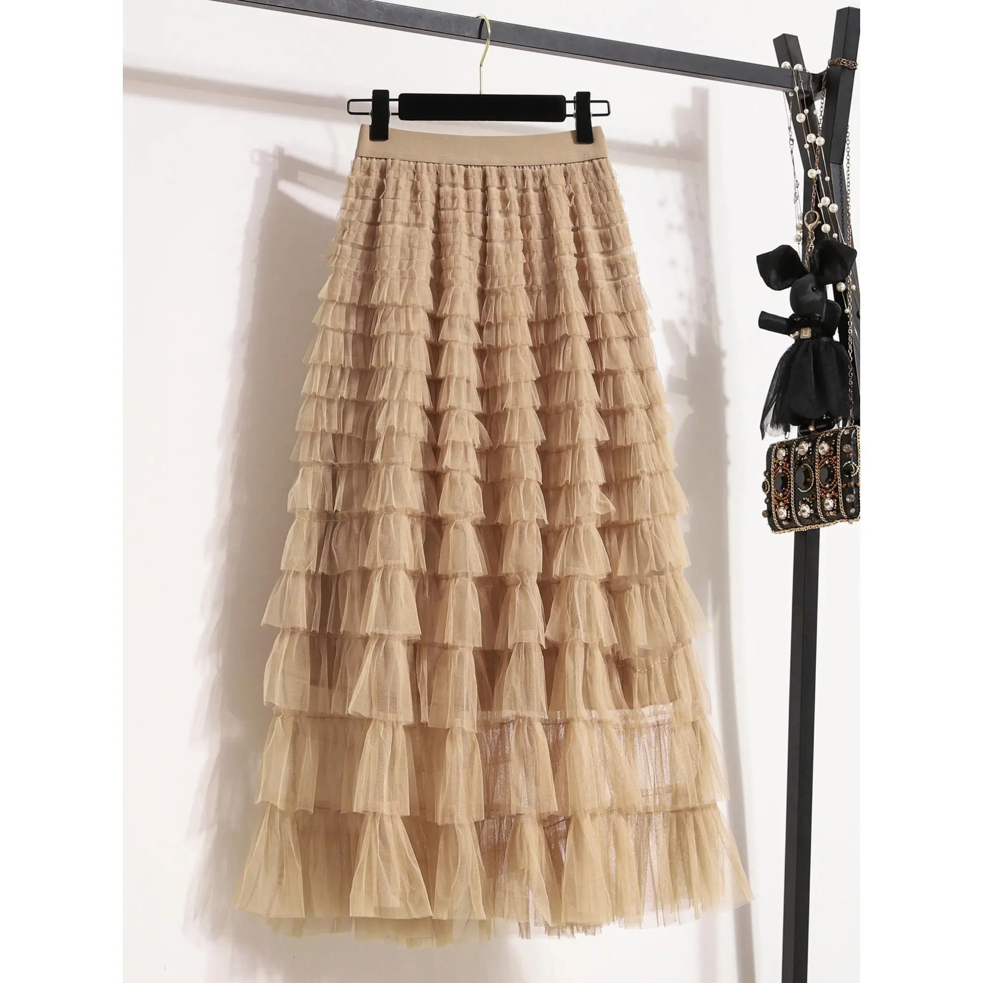 

Bla Lace Skirt Women's New Sle Cake Skirt Spring Summer Me Skirt Puffy f Skirt High Waist Polyester Fiber Midi Skirt
