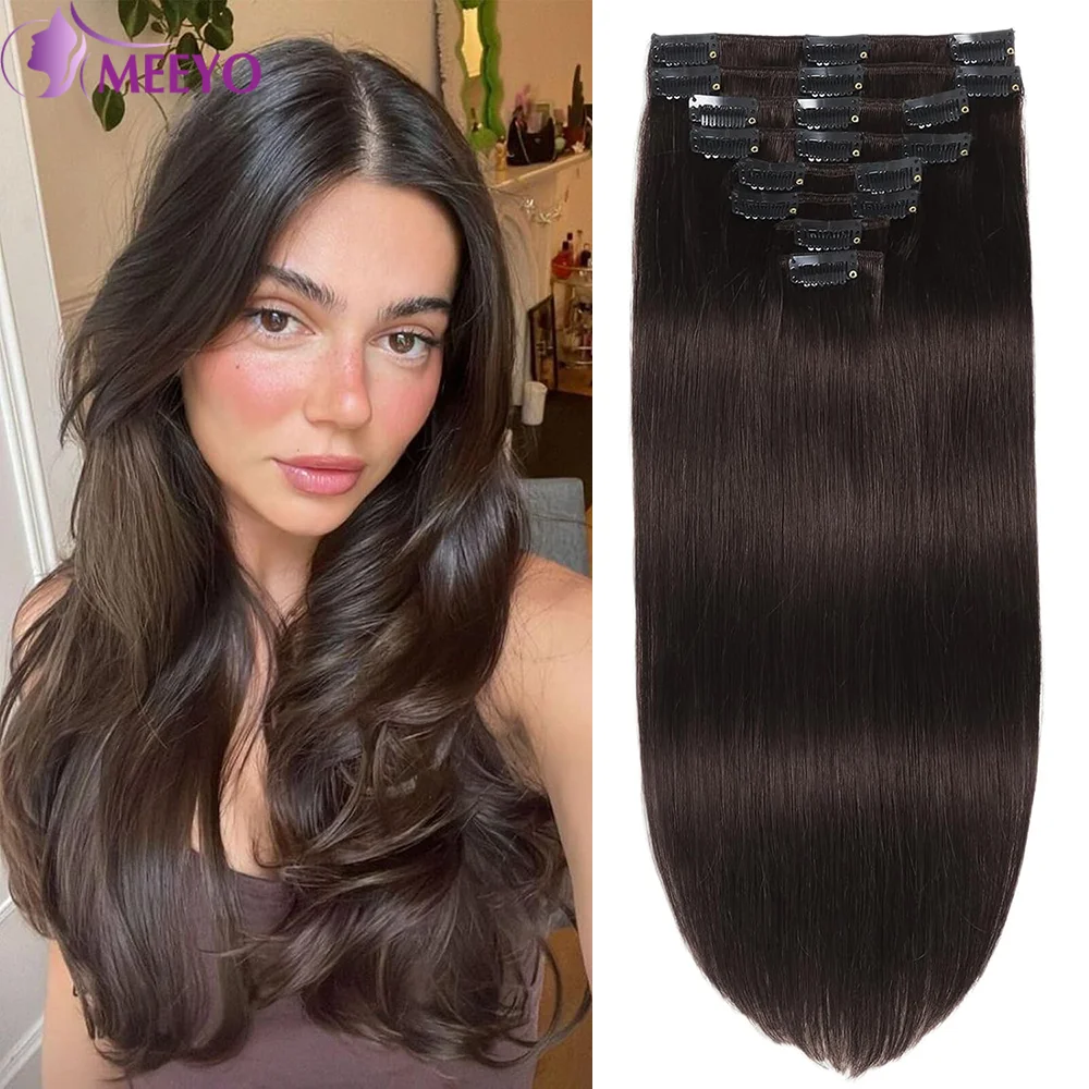 

Clip In Hair Extensions Straight Brown Color #2 Real Human Hair For Woman Extensions 16-26 Inches Invisible Seamless 8Pcs 120G