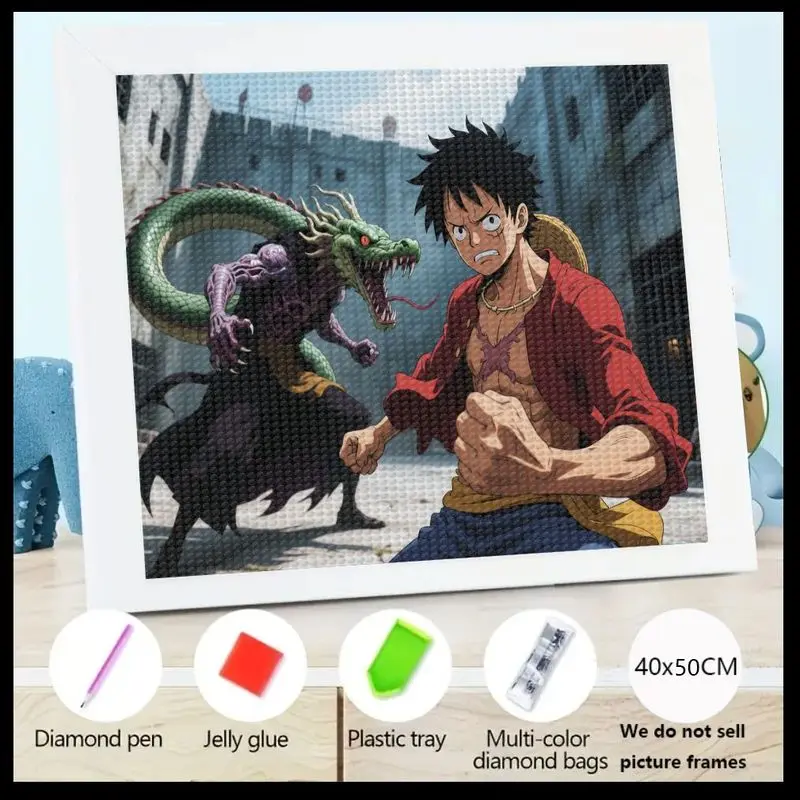 

1 шт. DIY 5D комплект алмазной живописи, цельный аниме-персонаж Луффи с рисунком дракона в стиле фэнтези, полный дрель, хрустальные стразы