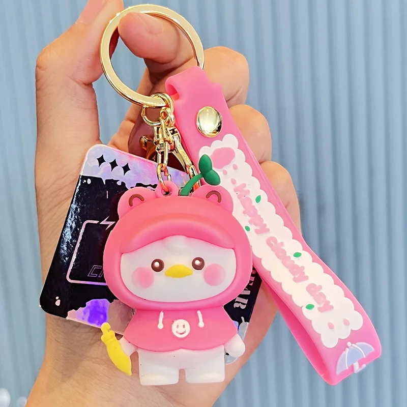 40Pcs New Duck Keychain Key Ring Silicone Cartoon Doll Car Bag Pendant Wholesale Lover Exquisite Gift Accessory