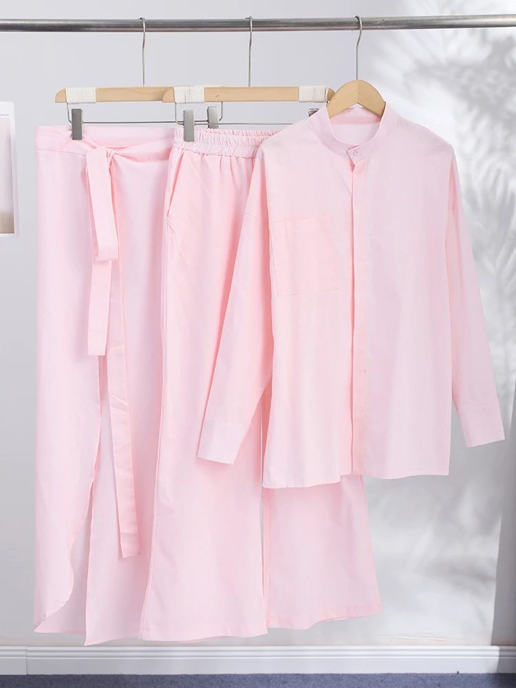 Spitzenrock, Hemd, weit geschnittene Hose, 3-teiliger Anzug für Damen, elegante Bluse mit Reverskragen, langen Ärmeln und Einreiher, Old-Money-Outfit – Detail 5