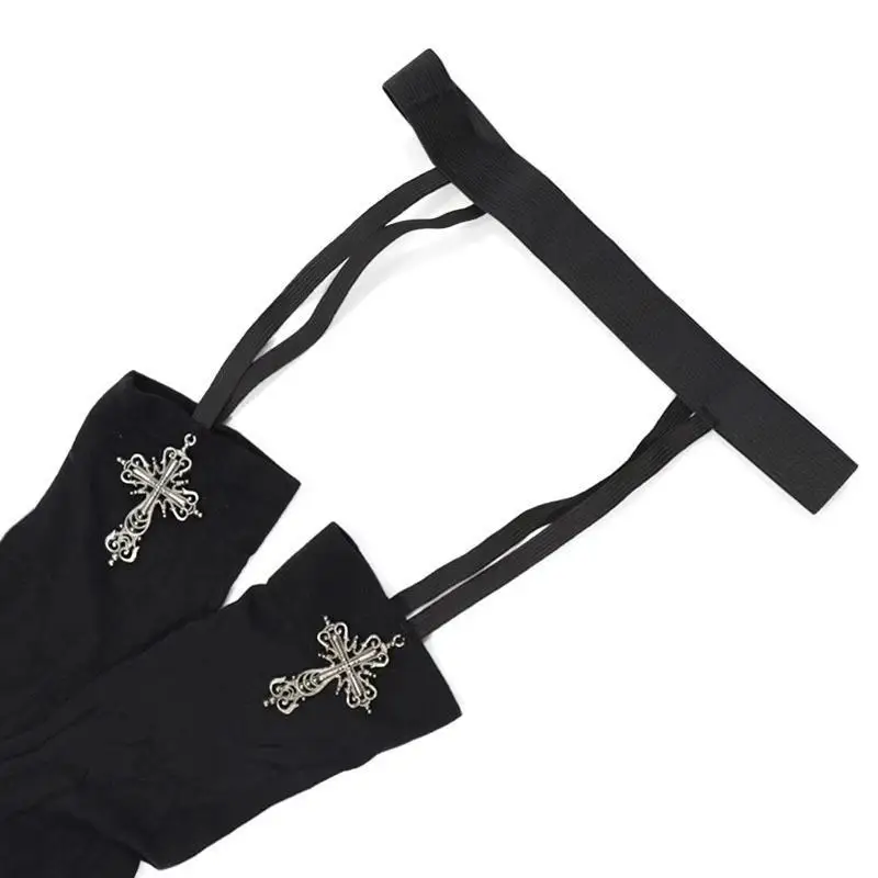 1/2 أزواج القوطية الصليب الديكور ضيق للنساء جوارب بلون رقيقة الفخذ العليا لوليتا فوق جوارب الركبة