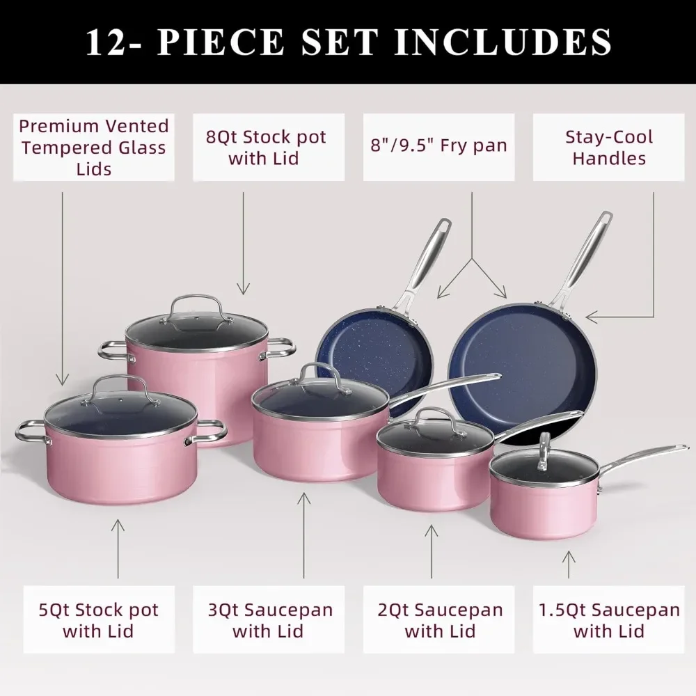 Healthy Duralon Blue Ceramic Nonstick Coated Cookware Set, Diamond Infused Scratch-Resistant, PTFE & PFOA Free,