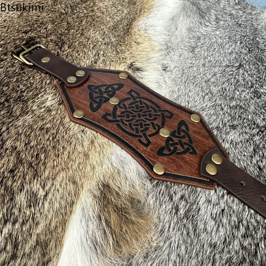 أساور جلدية على طراز فاسق للبالغين، سوار معصم من الجلد لحفلات الشارع الإبداعية، سوار الفايكنج، إكسسوارات تنكرية