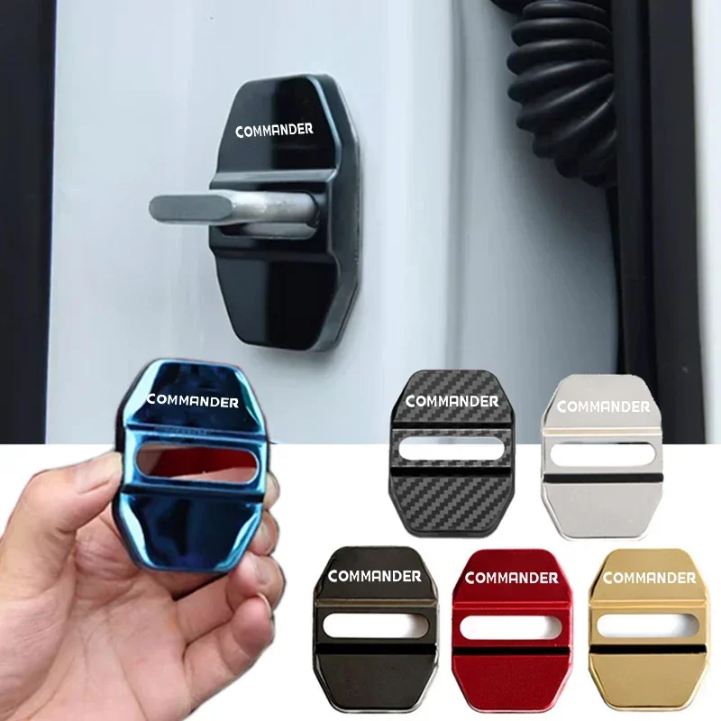 4pcs Car Door Lock Logo Anti-rust Covers Protection Stickers for JEEP Commander Badge 2018 Stainless Steel Buckle Accessories