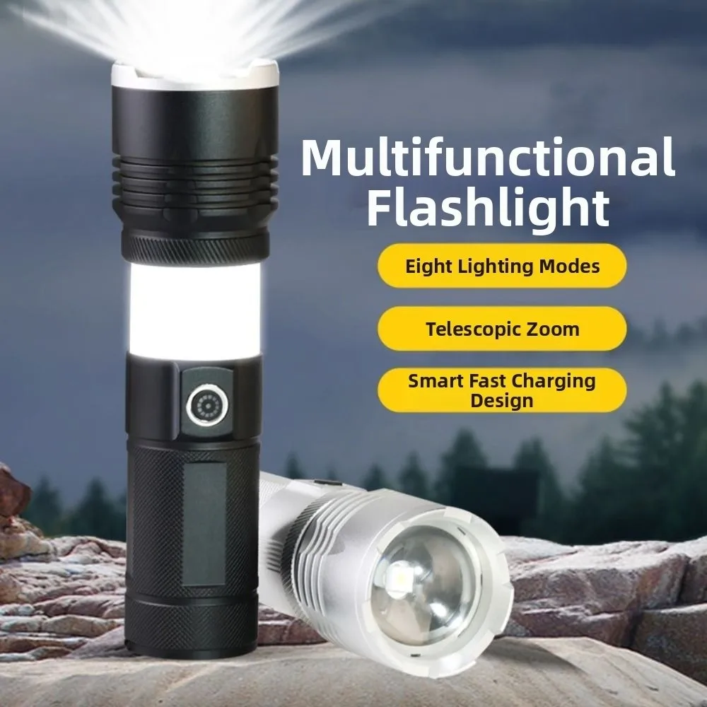 ضوء قوي سبائك الألومنيوم مصباح يدوي متغير التركيز USB مصباح شعلة قابل لإعادة الشحن مقاوم للماء المحمولة المحمولة الأضواء المنزل