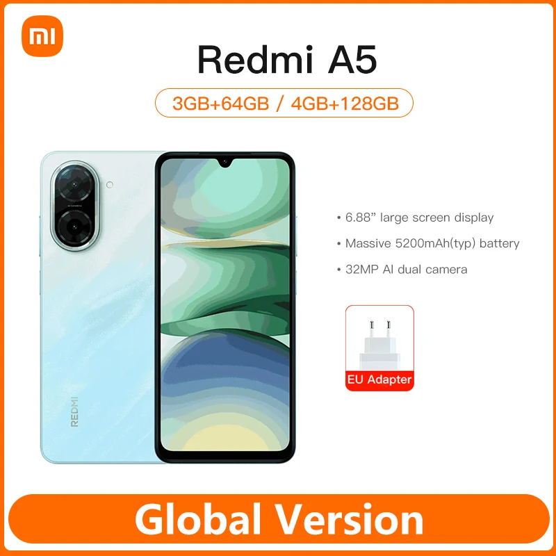 Versión Global Xiaomi Redmi A5 Smartphone 32MP AI Cámara Dual pantalla de 6,88 "UNISOC T7250 CPU 5200mAh batería 15W carga rápida