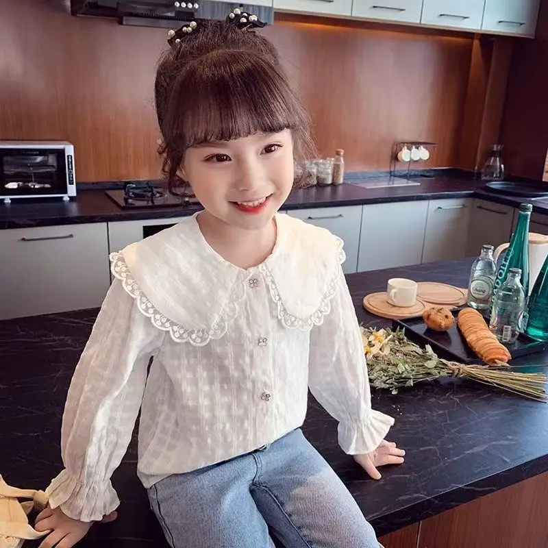 

Girl's Autumn Shirt Children's Bottoming Shirt White Blouse Doll Collar Sweet Blouse Fashionable Baby Clothes