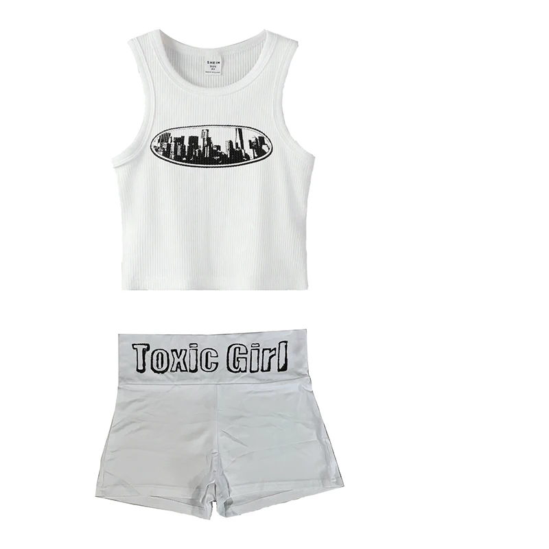 

Ladies' round neck slim fit T-shirt+shorts casual suit vest shorts Leisure Style Spring 2025 New Collection