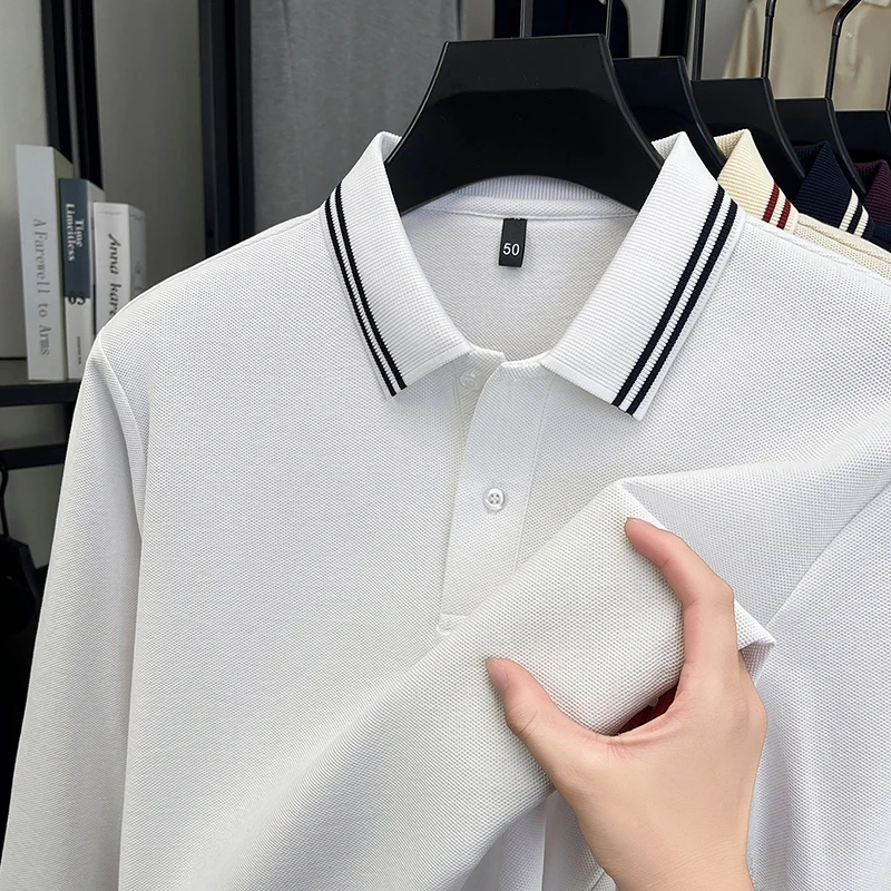 

100Cotton Designer Quality Men's Polo Shirt Lapel Long Sleeve T-Shirt Autumn New Solid Color Simple Fashion Business Menswear