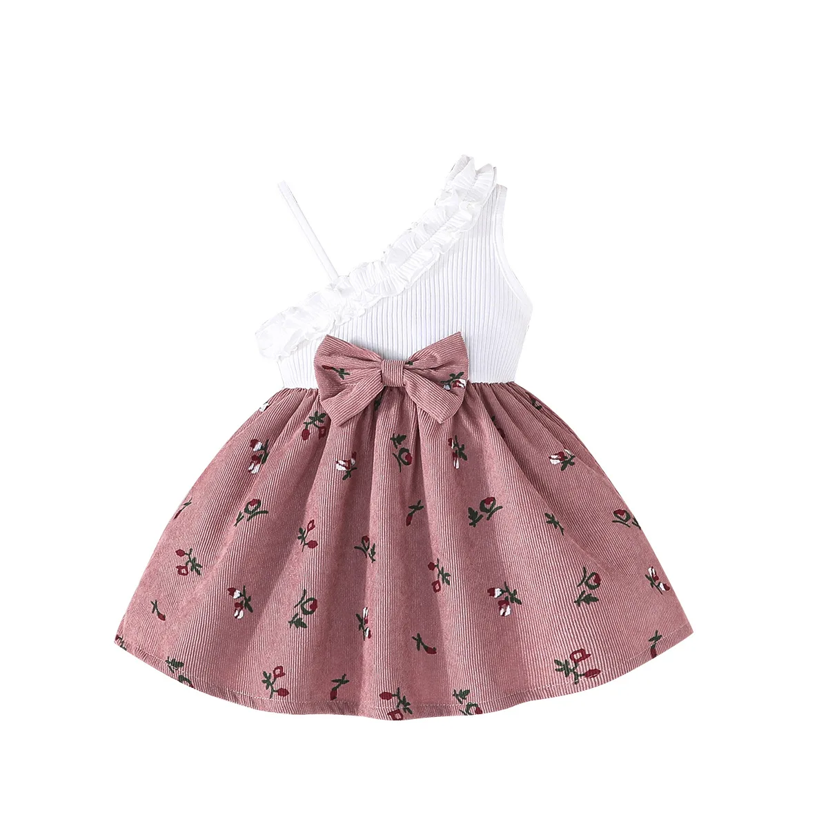 

Новое поступление, летнее платье для девочек 2025 года с принтом и рюшами и бантом — украшенное платье на подтяжках, европейский и американский стиль