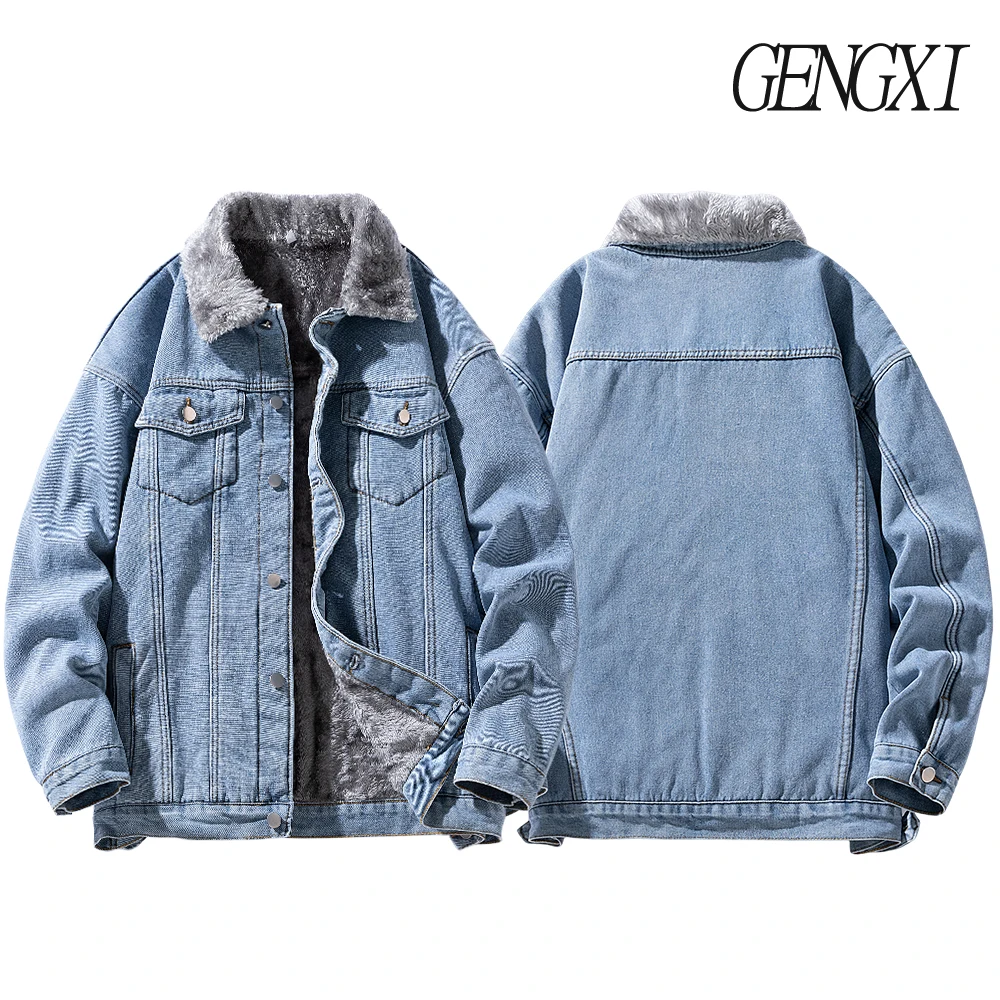 الرجال سترة الدنيم سميكة مبطنة بالصوف الخريف/الشتاء وصول جديد يندبروف الدافئة متعددة جيب التلبيب سترة شارع العليا خمر