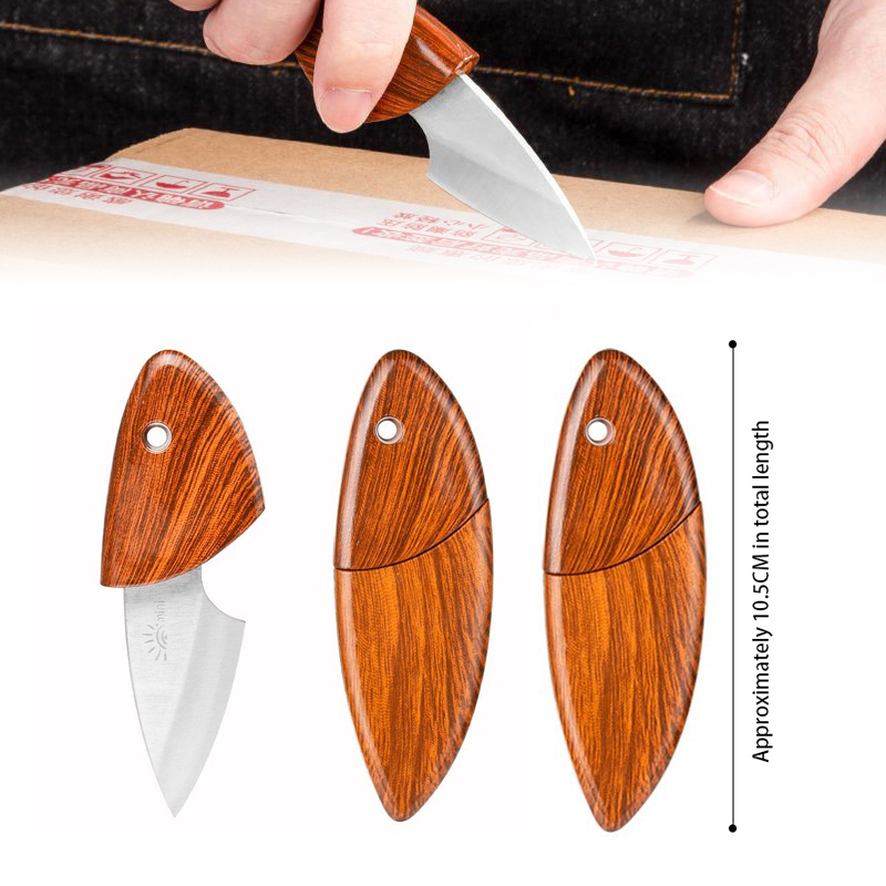1PCS Stainless Steel Mini Pocket Knife EDC Woodgrain Box Pocket Knife Outdoor Knife Portable Multipurpose Sharp Fruit Knife