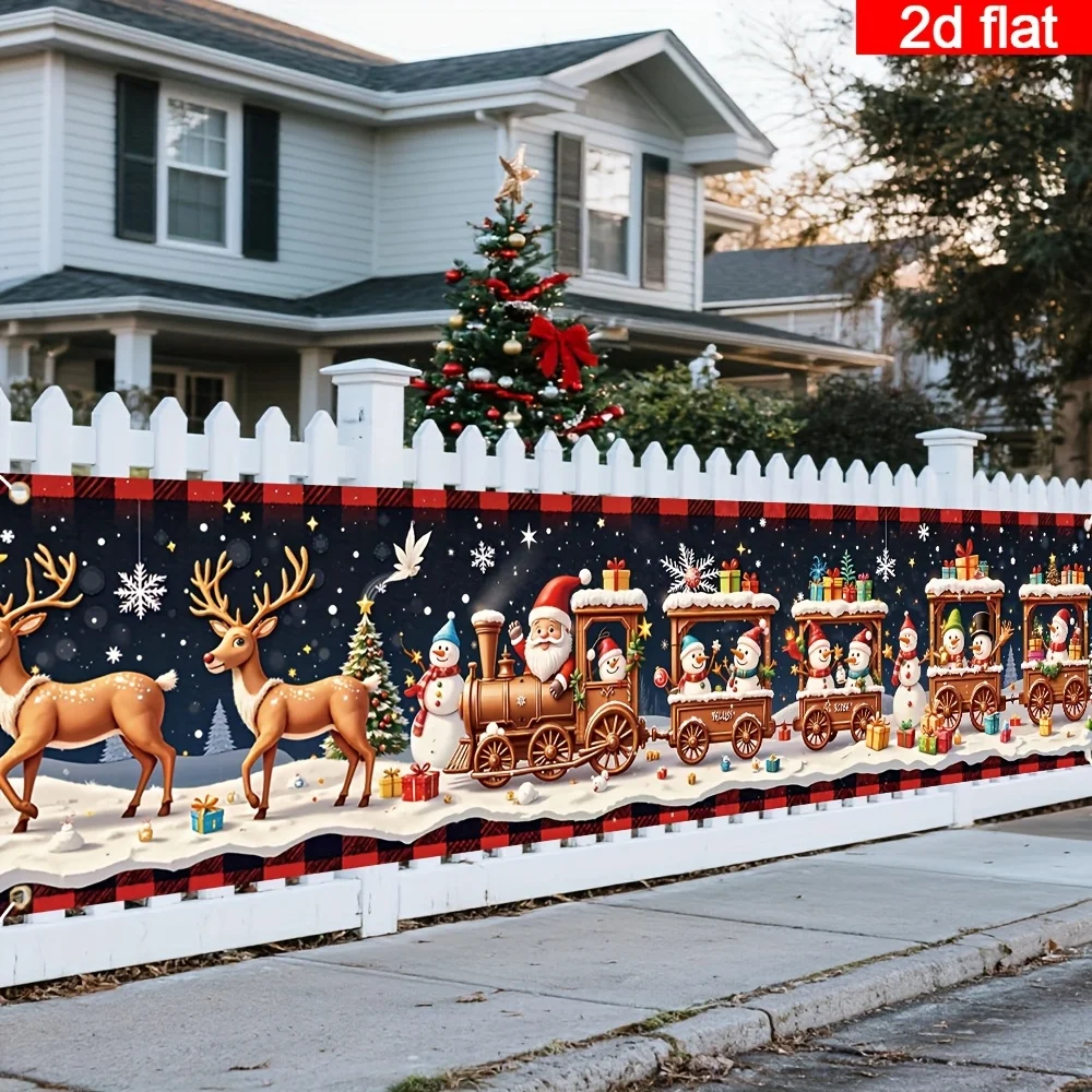 Merry Christmas Santa Train Reindeer Snowman Yard Banner Fence Flag Decor Cover for Outdoor Lawn Wall Party Supplies