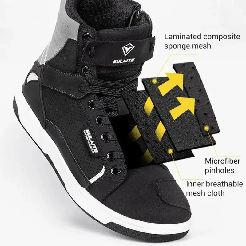 

Sulaite Men's Motorcycle Cycling Shoes Breathable Motorbike Boots Motocross Protective Boots Motorcycle Riding Casual Sneakers