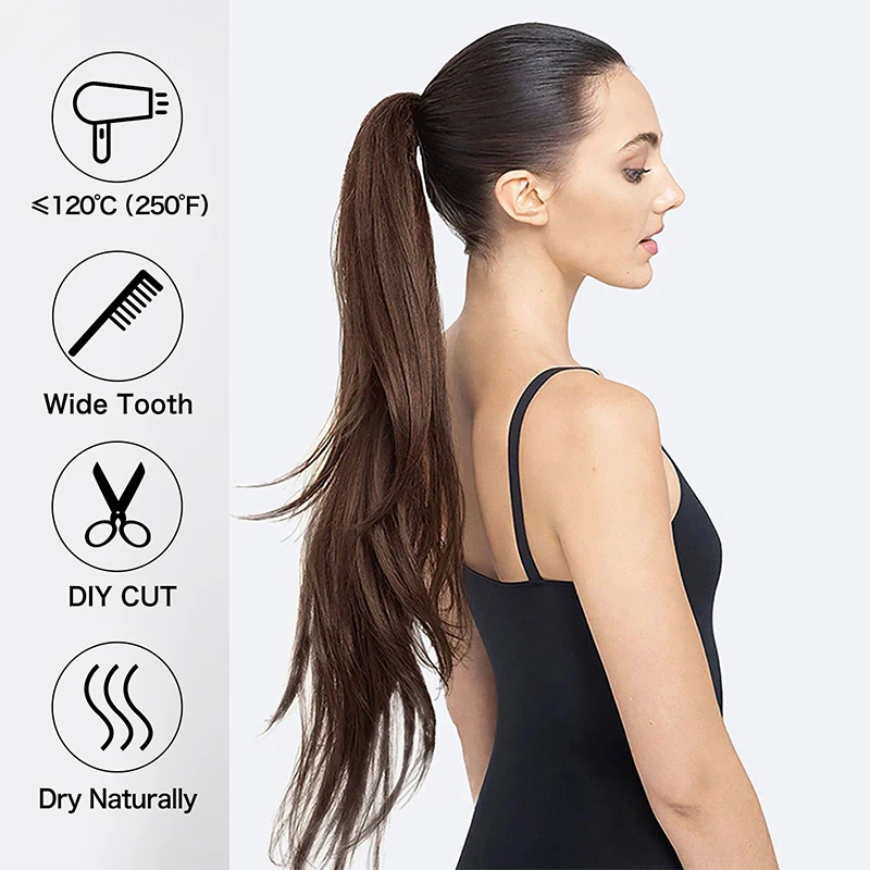 Long Wave Ponytail 32 Inch Flexible Wrap Around Pony Tail Ombre Blonde Fake Tail Extensions Synthetic Natural Wavy Horse Tail