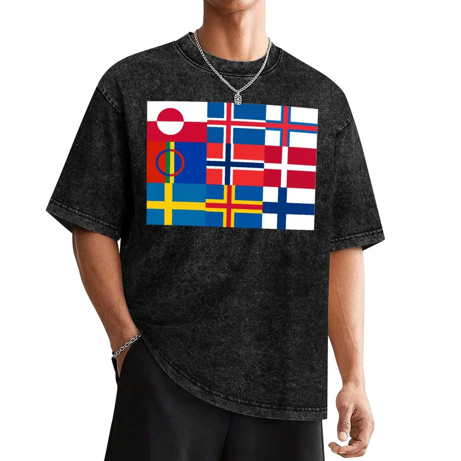 Nordic Flags Geo East to West T-Shirt graphics aesthetic clothes sweat mens t shirts top quality