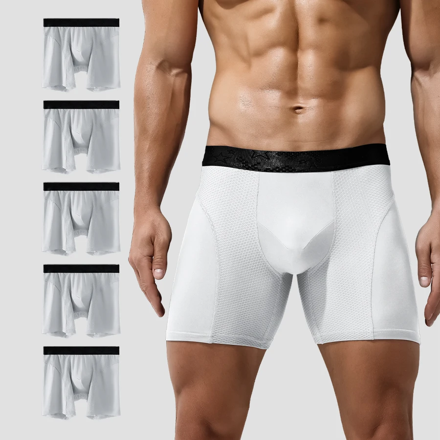 

5PC Men's boxer shorts, anti-friction leg pants for sports, plus-size shorts, antibacterial four-cornered underpants for running
