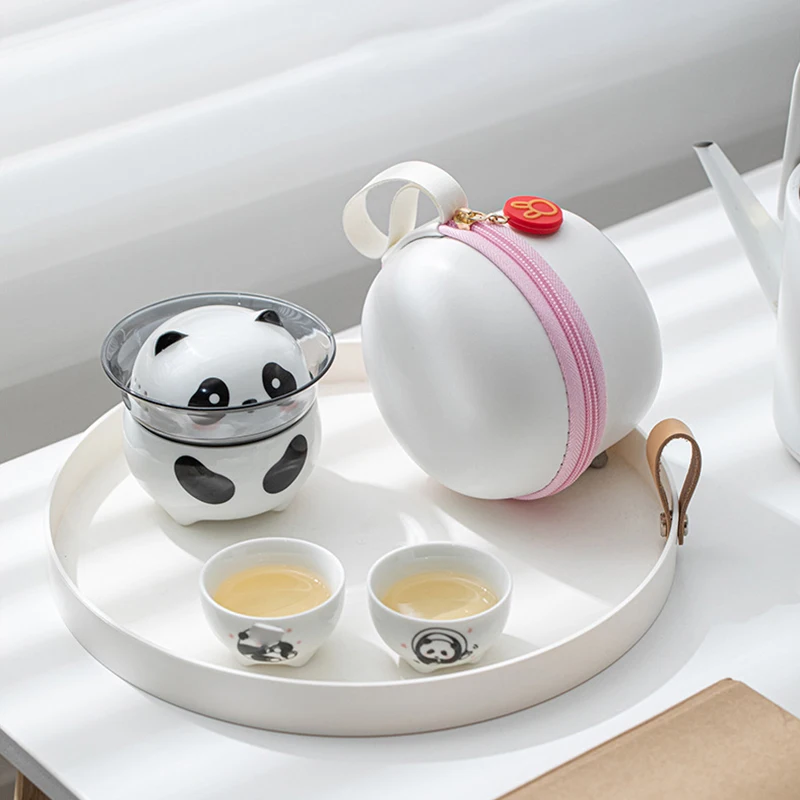 1 set of Panda portable travel tea set, outdoor travel single tea maker, simple camping instant cup, portable cup