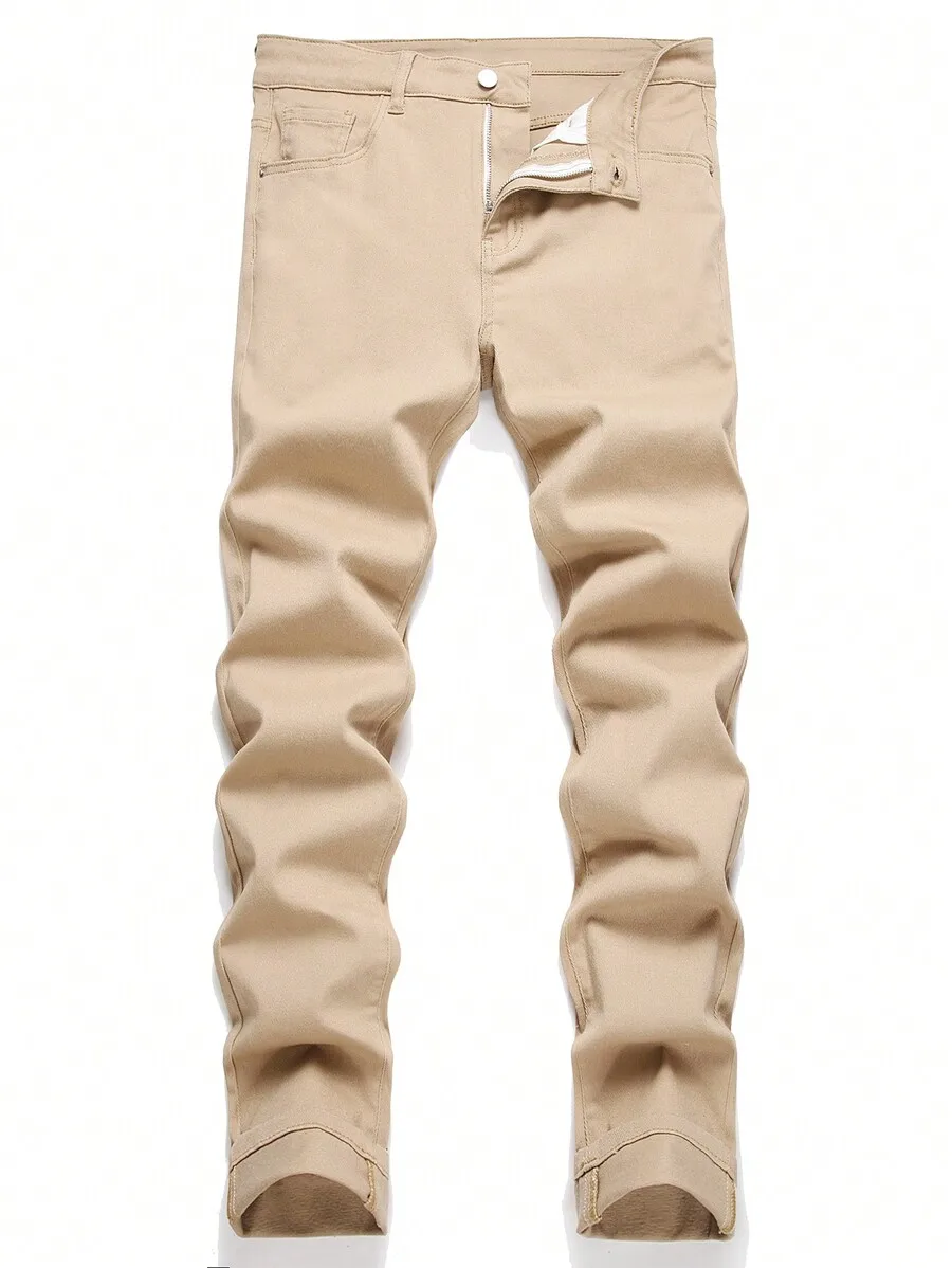 

Men Solid Color Casual Slim Fit Jeans With Pockets