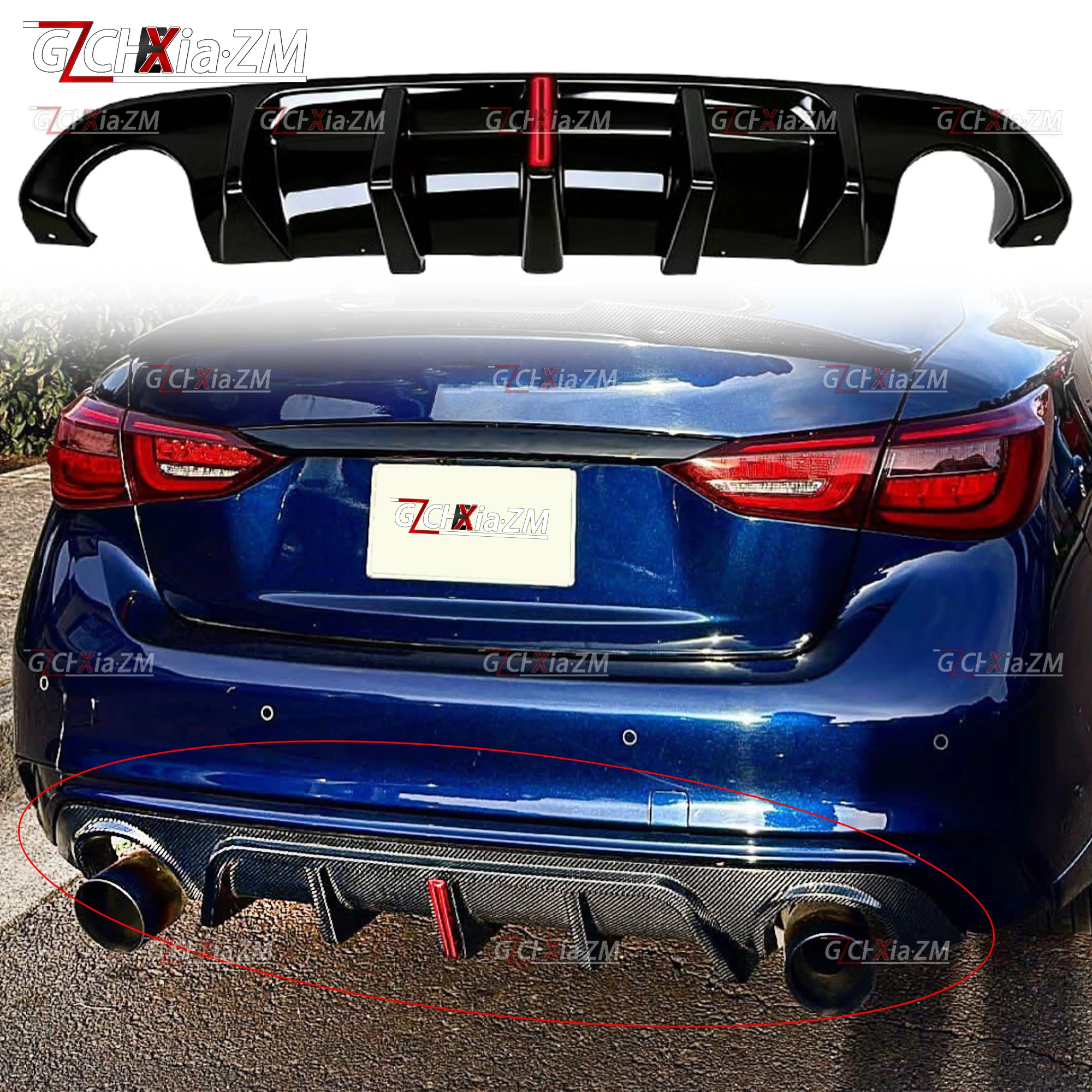 

For Infiniti Q50 2014-2022 Rear Bumper Diffuser Spoiler ABS Material Rear Lip Protection Cover Aerodynamic Body Kit Tail Wing