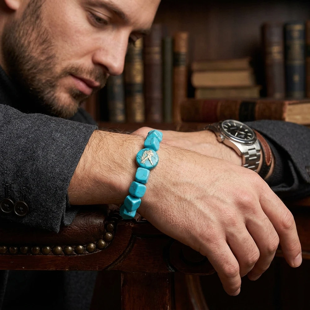 Unique 12 Constellations Blue Howlite Stone Bracelet Unisex Handmade Irregular Beads Strand Braslet Couple Gift Versatile Joias