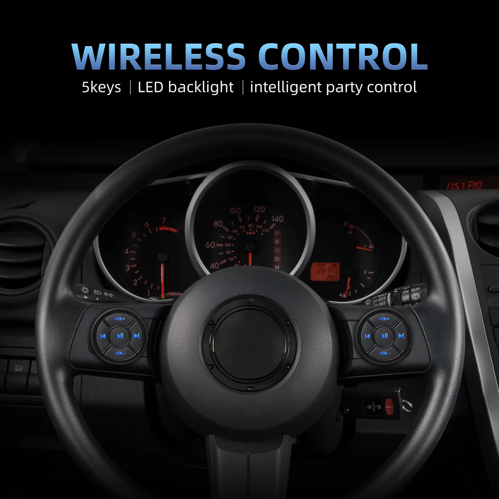 SS Bluetooth-compatible Car Steering Wheel Control Button Car Smart Remote Music Player  Volume Adjuster 5 Keys for Android IOS