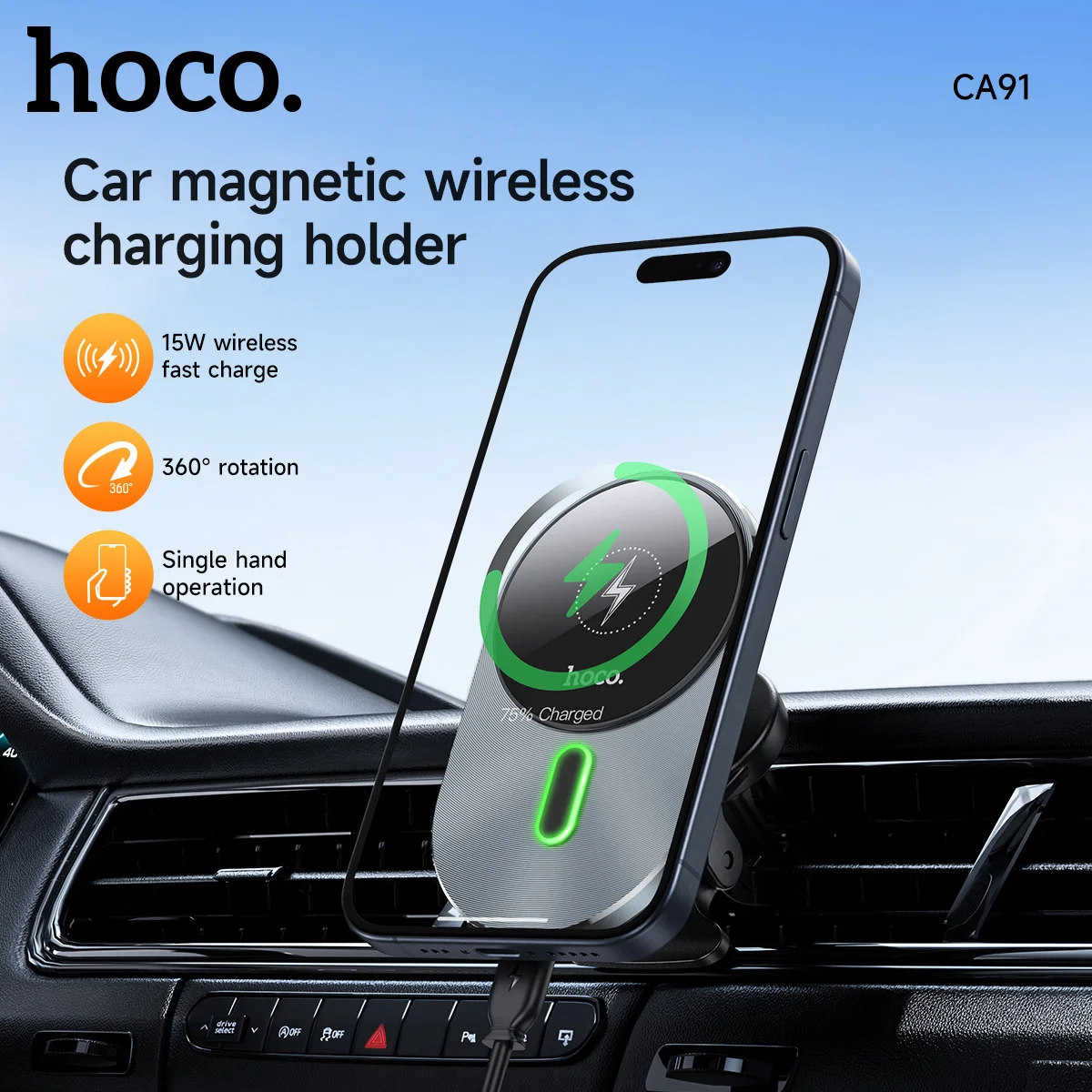 

Hoco 15W Magnetic Wireless Air Vent Charger For iPhone 13 12 Pro Max Business Style Wireless Charger in Car Fast Charging Holder