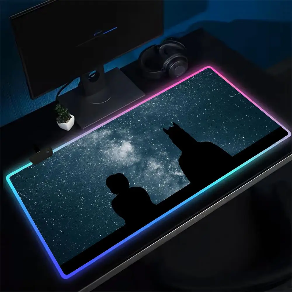 B-BoJack Horseman Mouse Pad Anime Gaming Mouse Pad LED Table Pads Backlit Rubber Desktop XXL Mousepad RGB Desk Mats