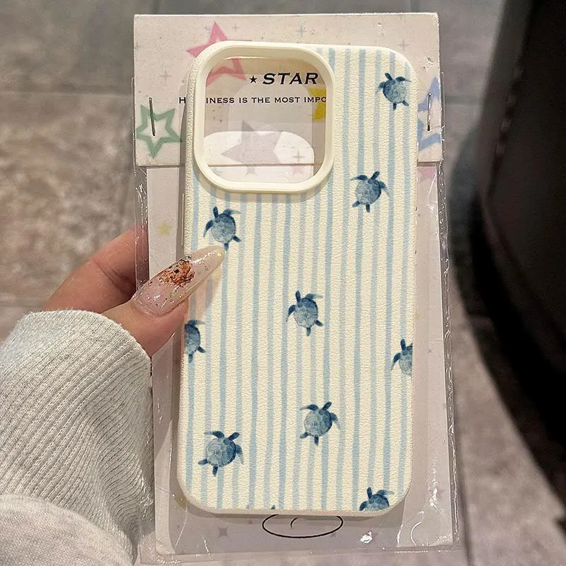 Blue Striped Sea Turtle Pattern Phone Case for Samsung Galaxy S26 S25 S24 S23 S22 S21 S20 Plus Ultra A73 A52 A32 A25 A15 Cover