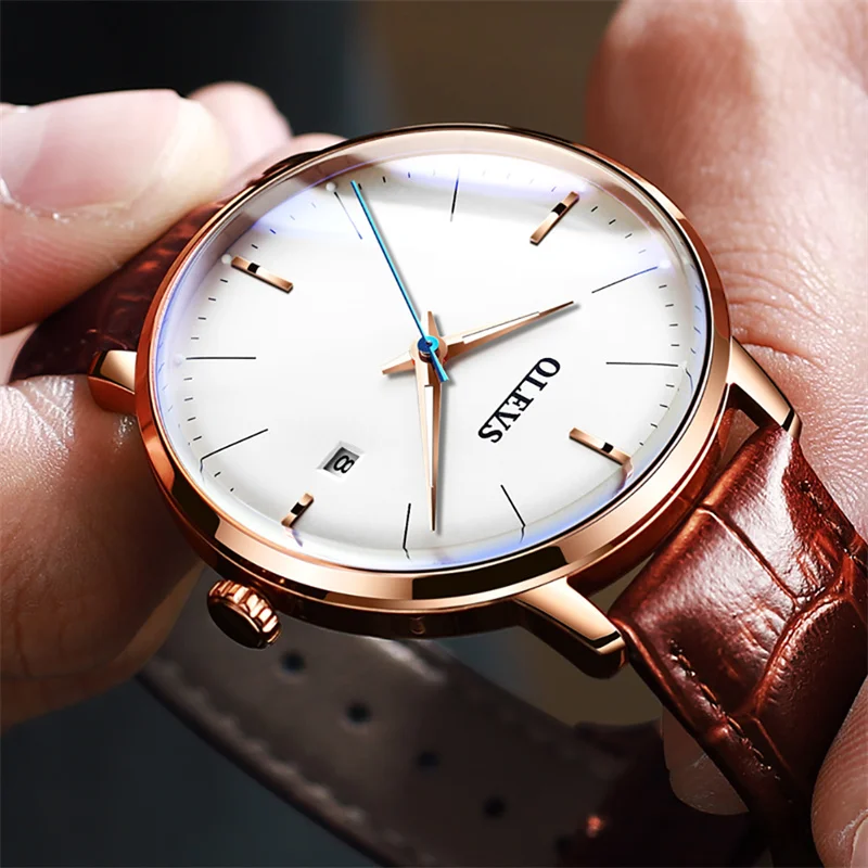 OLEVS Automatic Mechanical Mens Watches Leather Date Waterproof Dress Watch For Men Luxury Fashion Wristwatch Relogio Masculino
