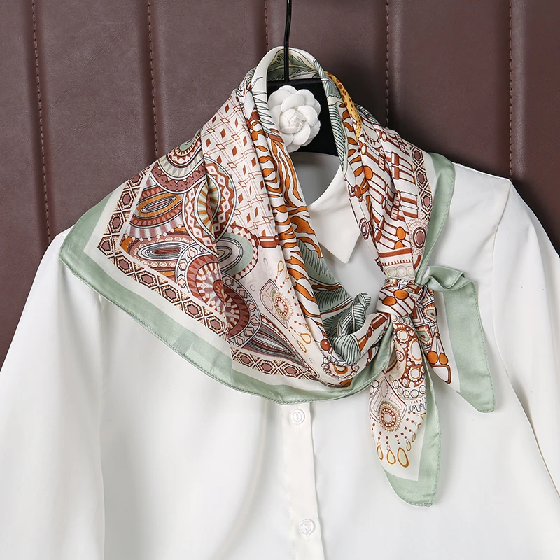 Syal Kotak-kotak Persegi Sutra Merek Mewah Syal Dasi Rambut Leher Satin Wanita Syal Kerja Lembut 2025 Kepala Jilbab Baru Foulard Wanita